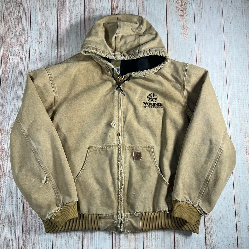 Vintage Carhartt J130 CML Mens XXL Faded Quilt Lined Work Jacket Embroidered